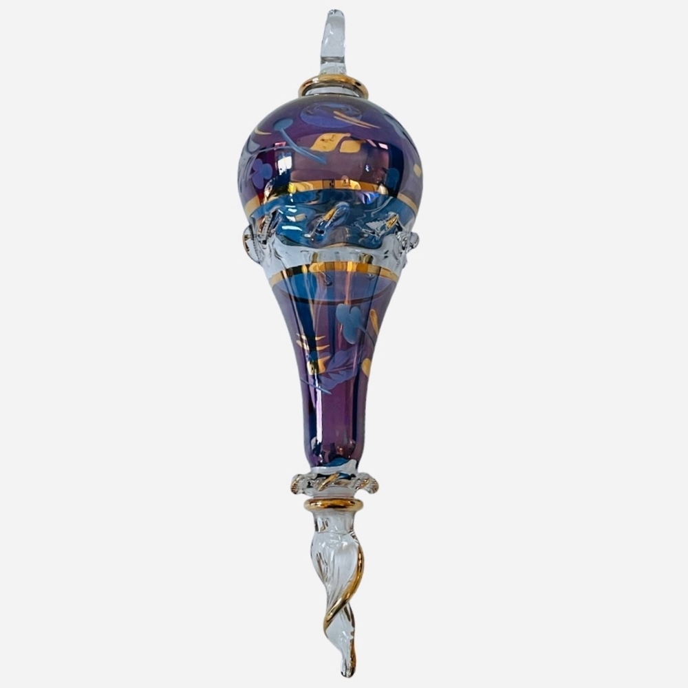 Oversized Egyptian Teardrop Glass Christmas Ornament 8.5” Blue Purple Gold Art - Picture 3 of 4